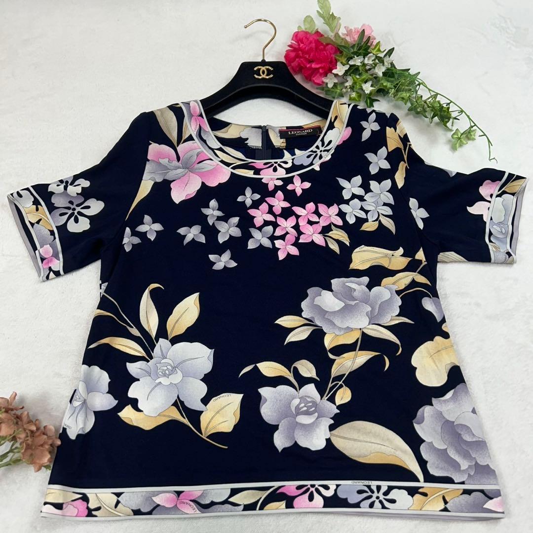 J806 美品 XL レオナール カットソー ネイビー レディース