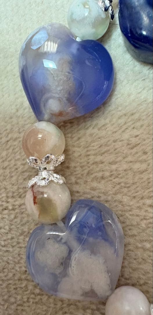 水晶青脈石クォーツ＆青桜瑪瑙ブレスレット☆*:.。.