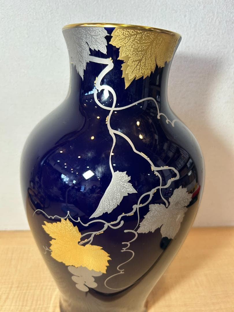 大倉陶園 花瓶 瑠璃金蝕葡萄 36cm OKURA CHINA 箱付 自宅保管