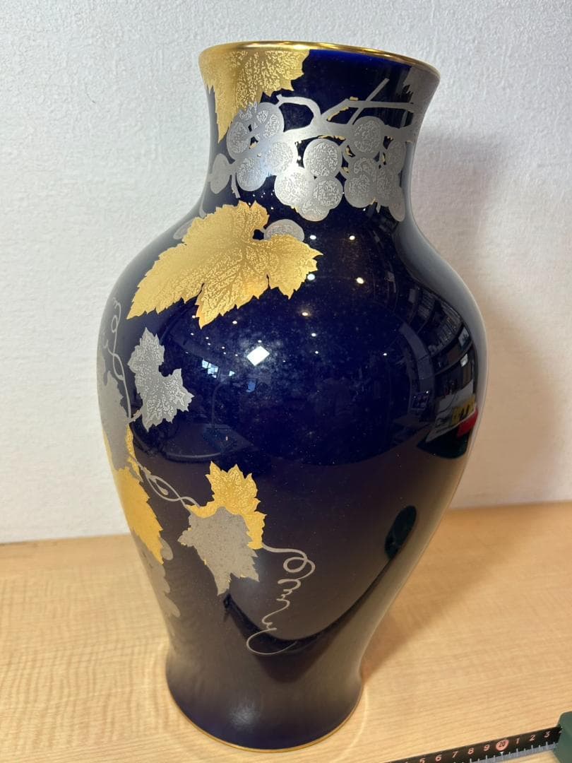 大倉陶園 花瓶 瑠璃金蝕葡萄 36cm OKURA CHINA 箱付 自宅保管