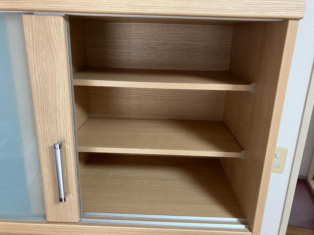 【ニトリ】食器棚 ナチュラル 幅105㎝　磨りガラス扉＆引き出し収納付き 美品