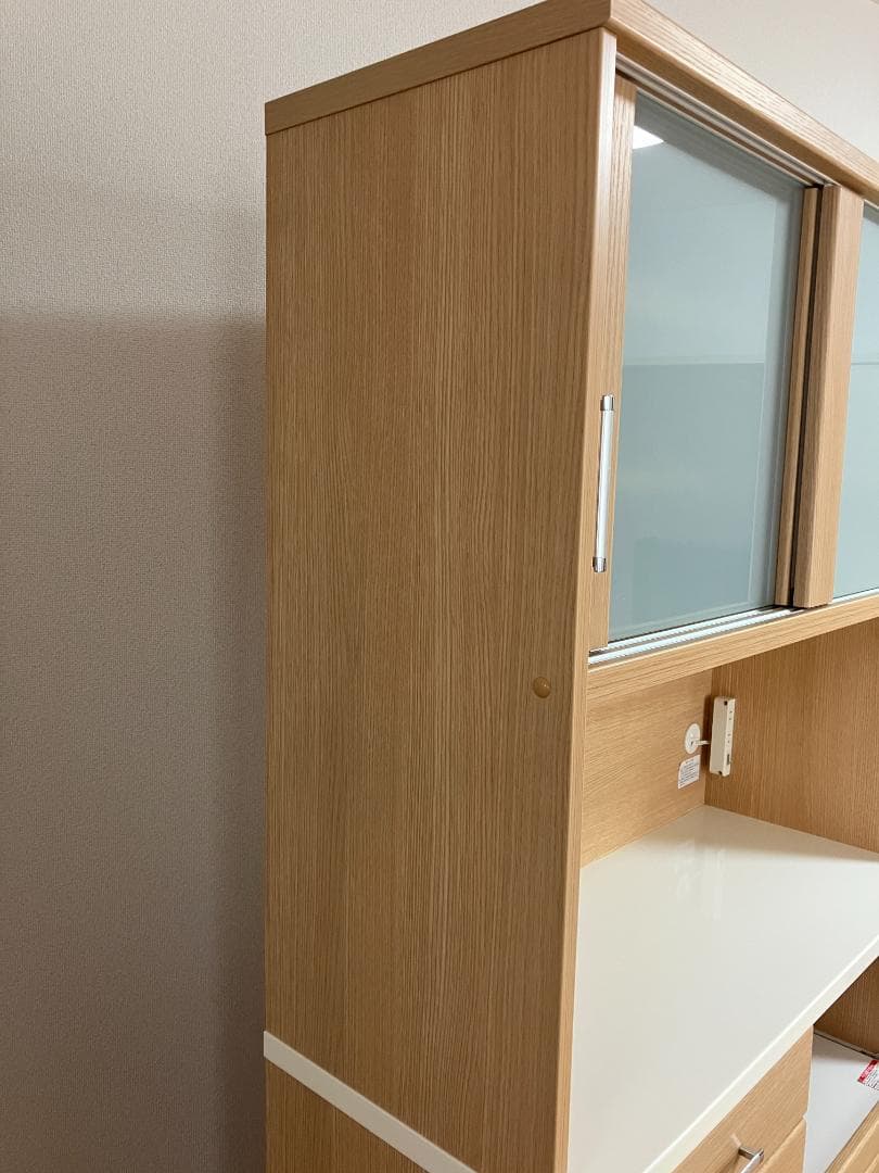 【ニトリ】食器棚 ナチュラル 幅105㎝　磨りガラス扉＆引き出し収納付き 美品