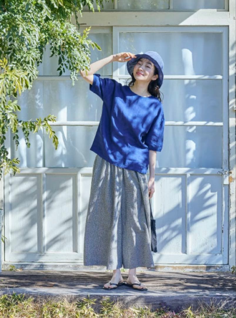 中川政七商店　高島ちぢみのキュロットパンツ　墨色