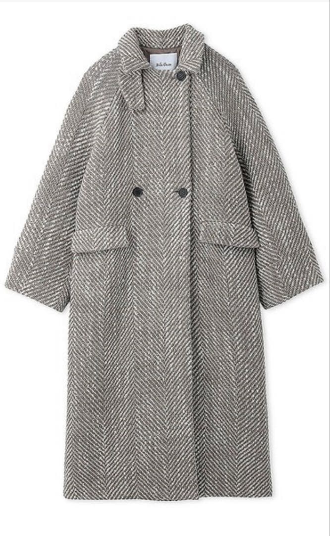 Mila Owen ヘリンボーン柄ストラップダブルコート ウール
