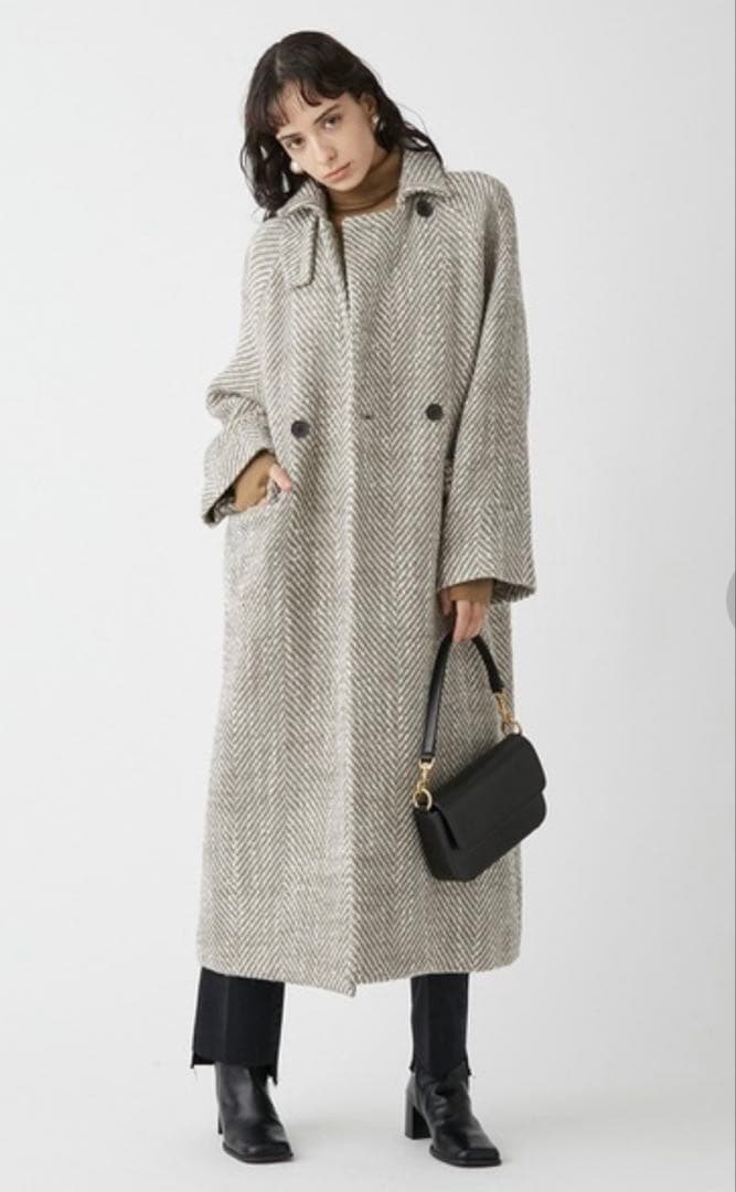 Mila Owen ヘリンボーン柄ストラップダブルコート ウール