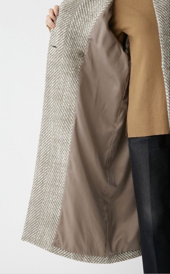 Mila Owen ヘリンボーン柄ストラップダブルコート ウール