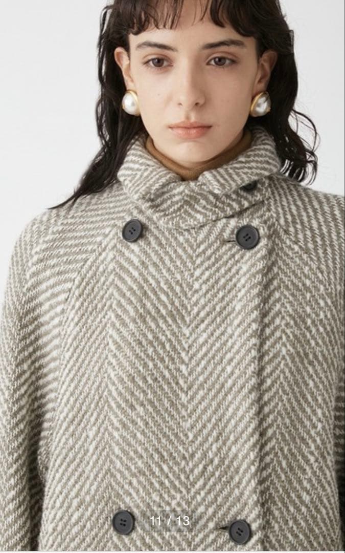 Mila Owen ヘリンボーン柄ストラップダブルコート ウール