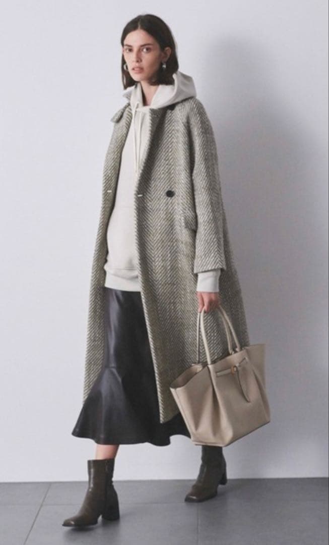 Mila Owen ヘリンボーン柄ストラップダブルコート ウール