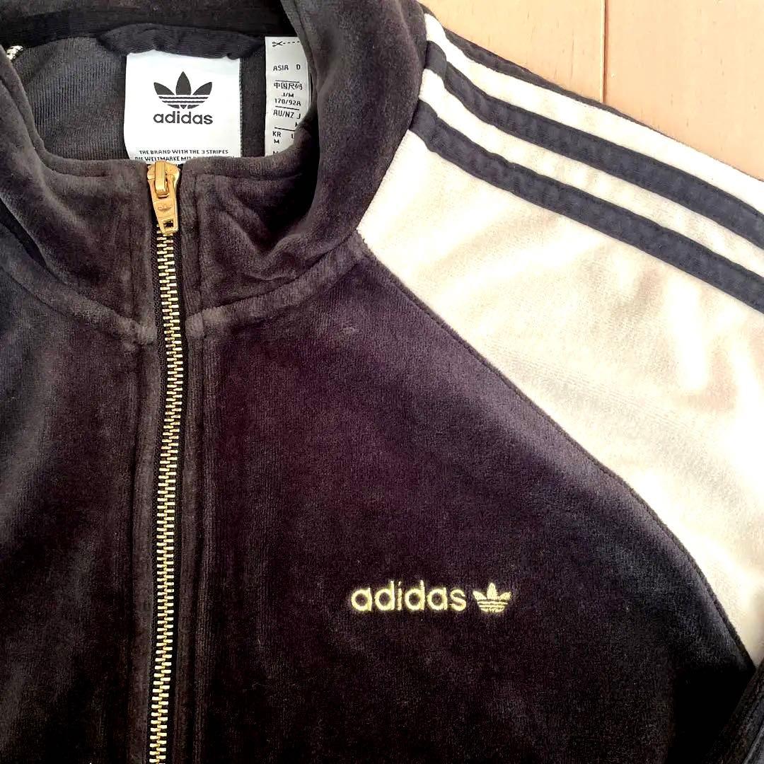 【極希少】アディダス ベロアトラックジャケット　ブラック×オフホワイト