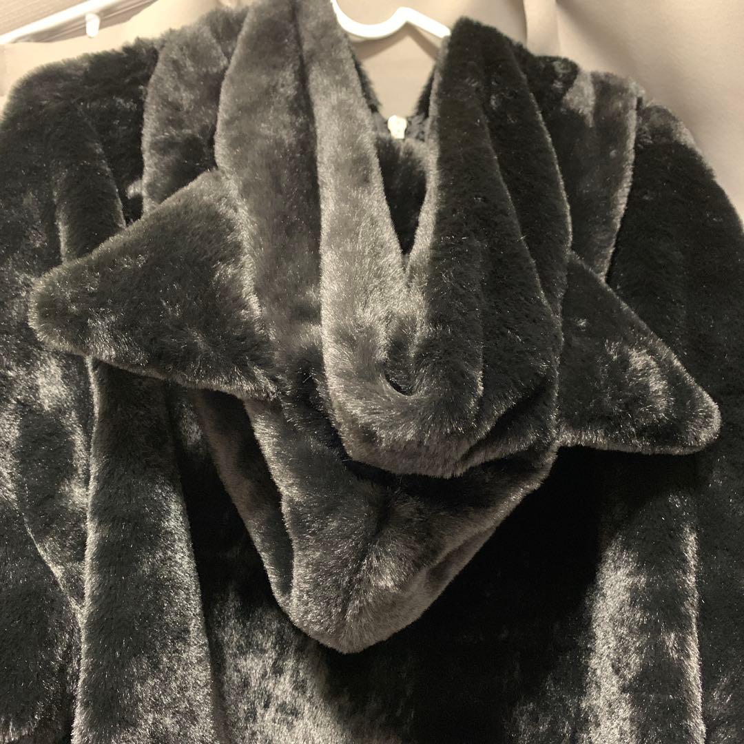 Amilige ネコ耳ハートロゴ刺繍ZIPショートファーコート