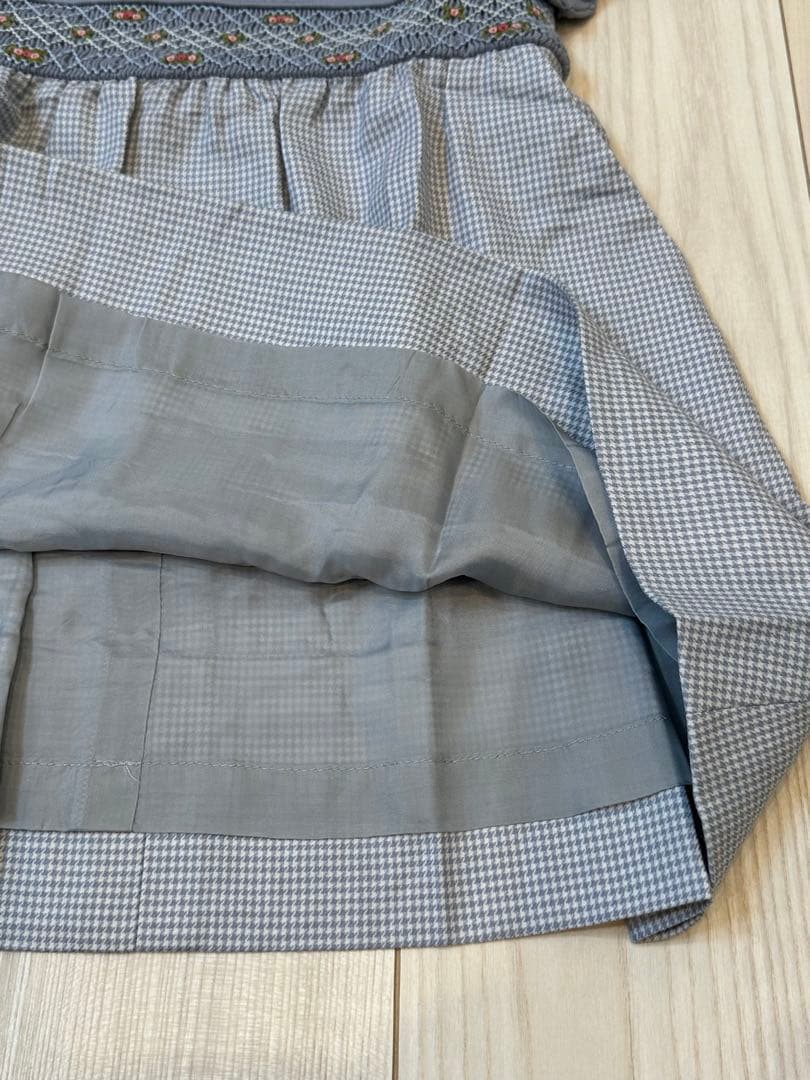 よつば 半袖ワンピース 100 受験 冠婚葬祭　千鳥格子 スモッキング刺繍