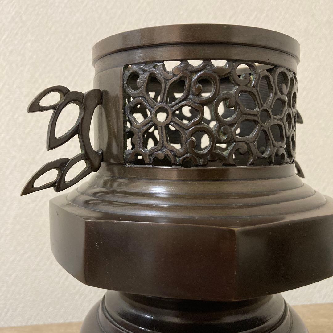 高岡銅器　薄端　中光　花器　茶道具　透かし彫り　ビンテージ〈検 池坊　華道いけ花