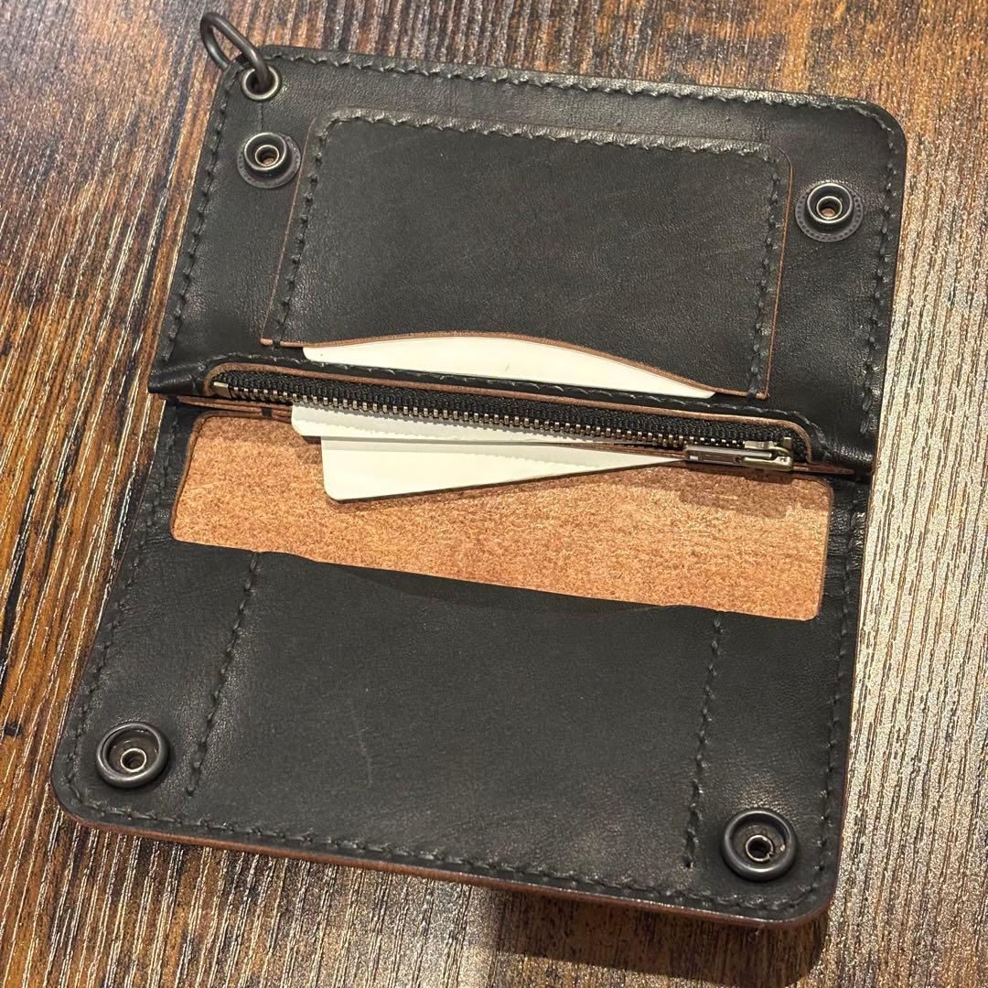 栃木レザー　ミドル　トラッカーウォレット　茶芯ブラック　3層