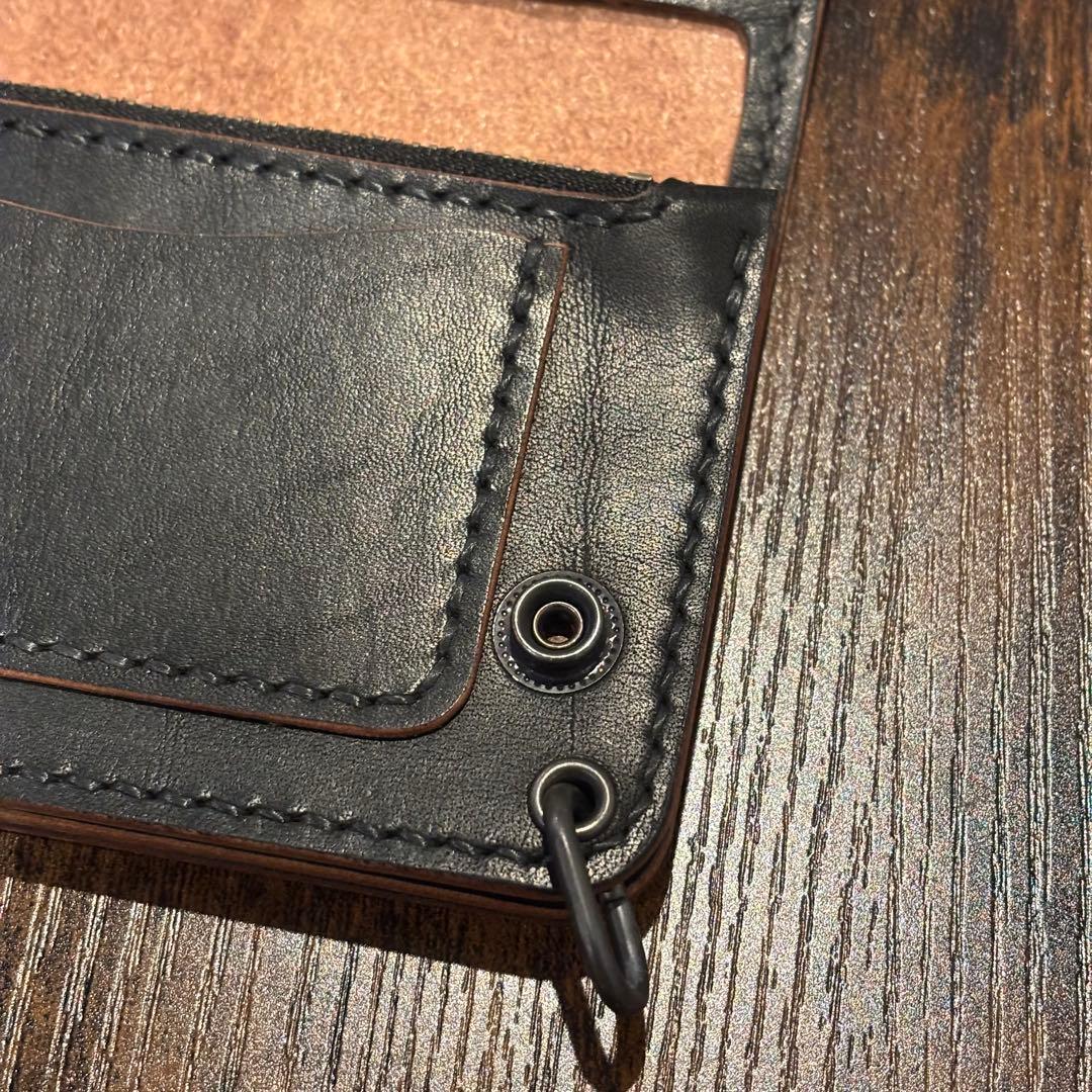 栃木レザー　ミドル　トラッカーウォレット　茶芯ブラック　3層