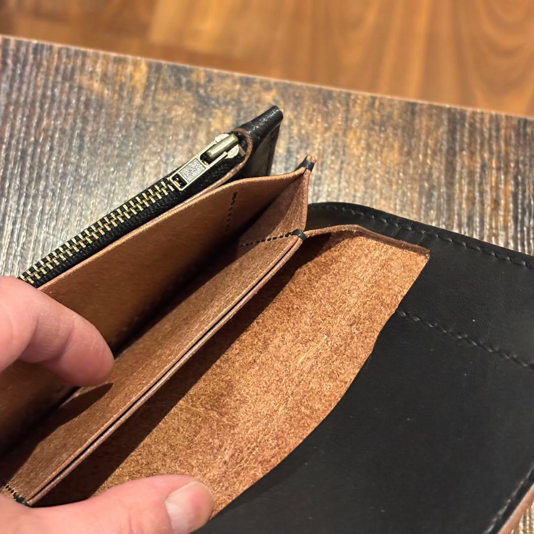 栃木レザー　ミドル　トラッカーウォレット　茶芯ブラック　3層