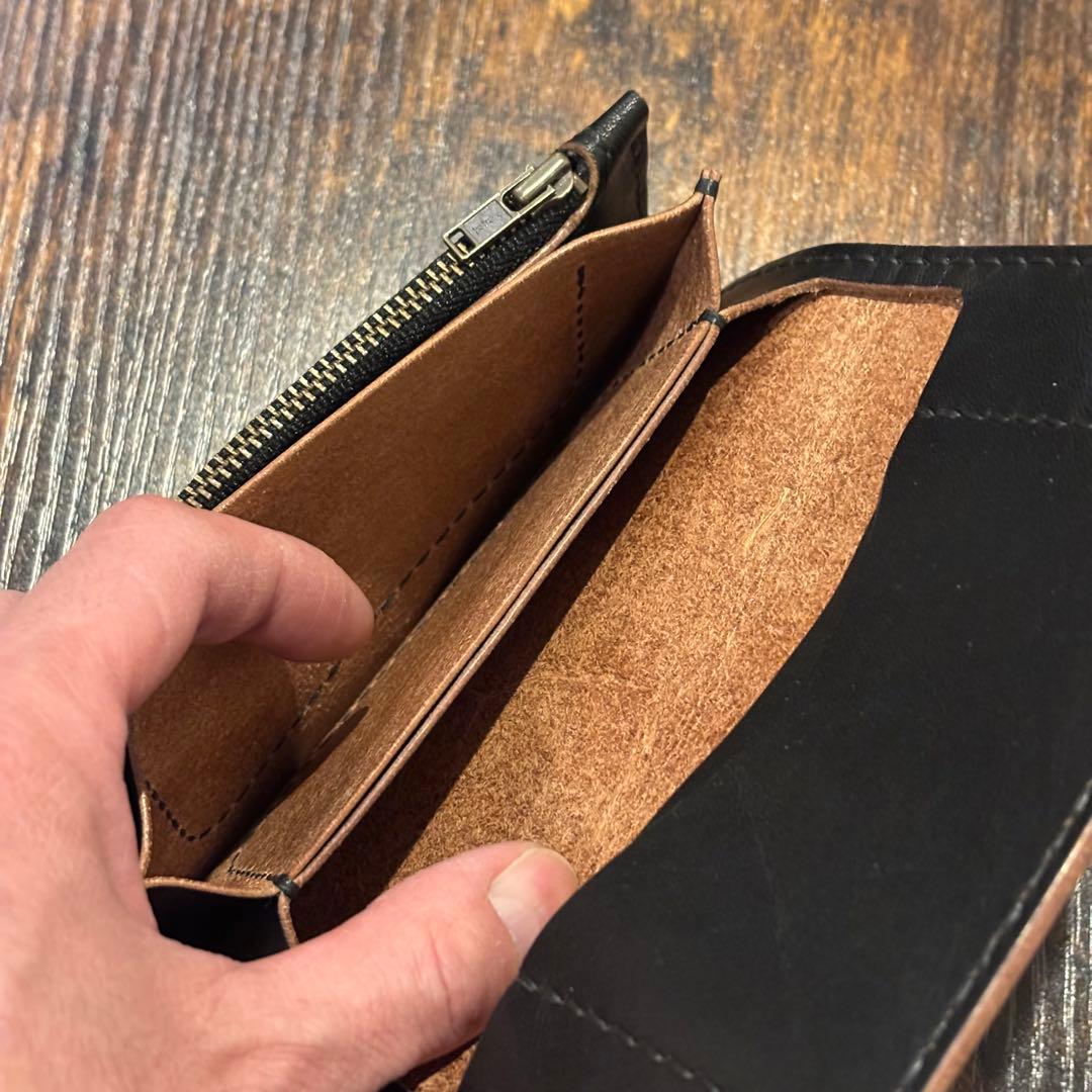 栃木レザー　ミドル　トラッカーウォレット　茶芯ブラック　3層