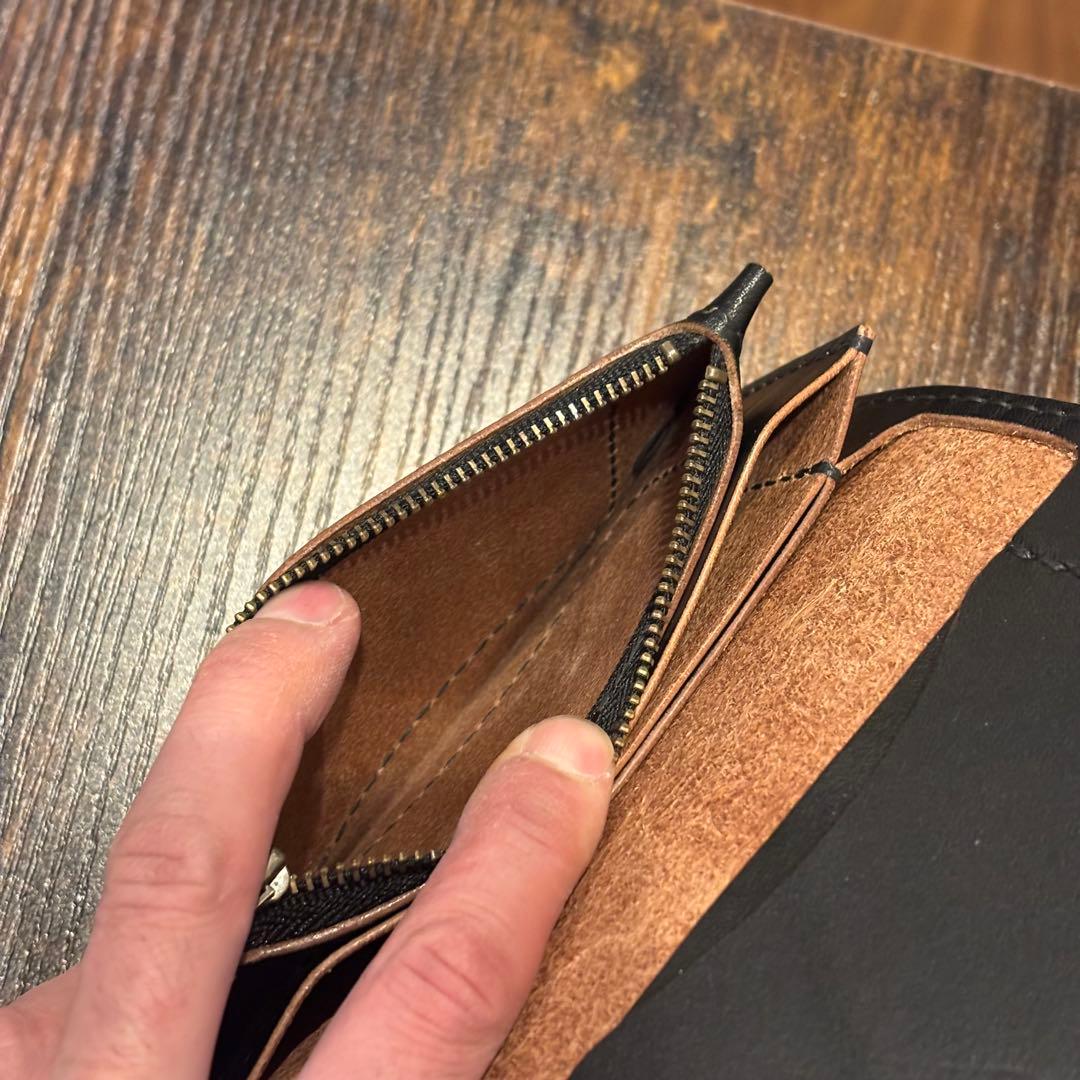 栃木レザー　ミドル　トラッカーウォレット　茶芯ブラック　3層