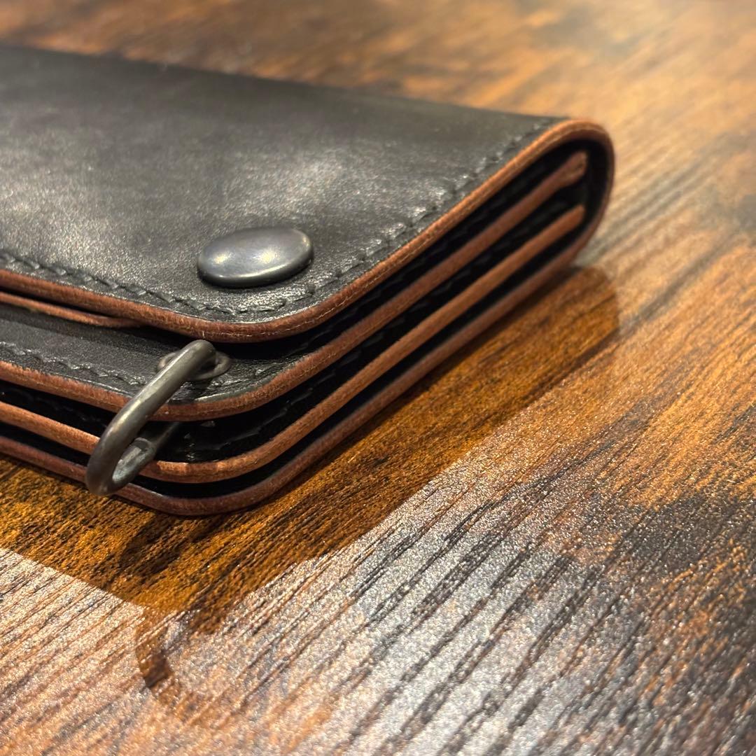 栃木レザー　ミドル　トラッカーウォレット　茶芯ブラック　3層