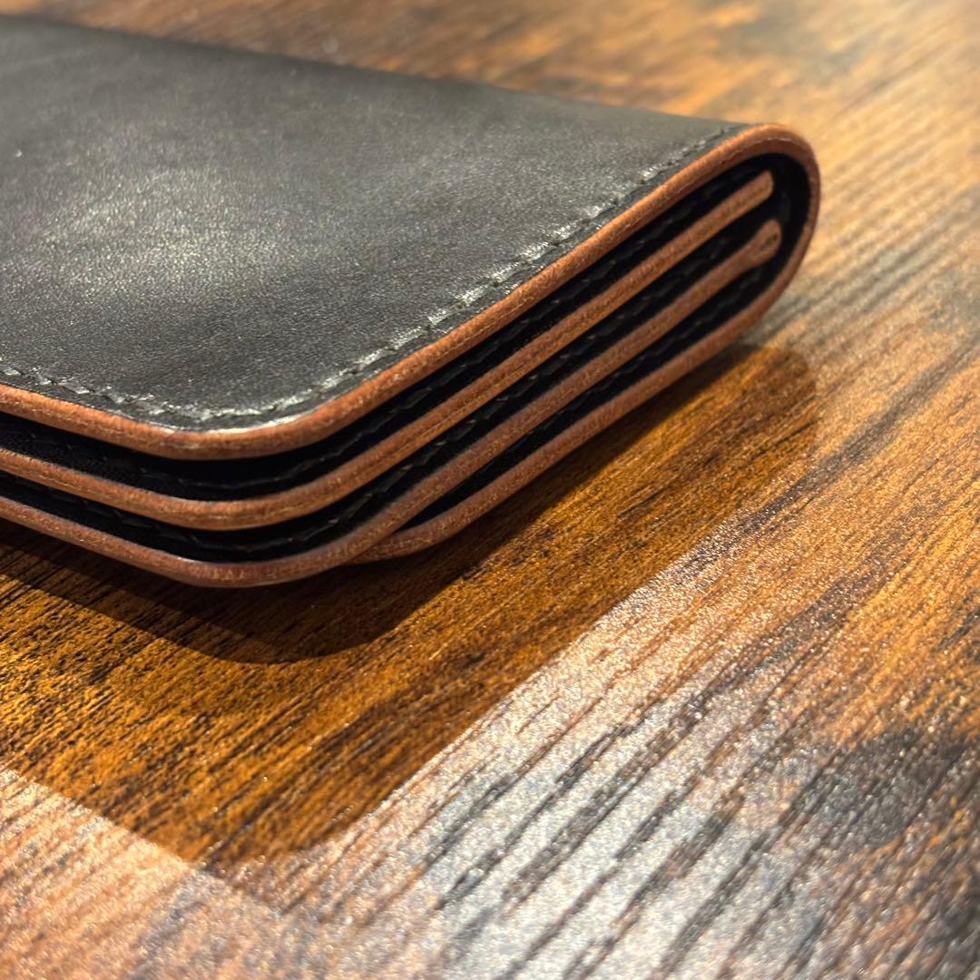栃木レザー　ミドル　トラッカーウォレット　茶芯ブラック　3層