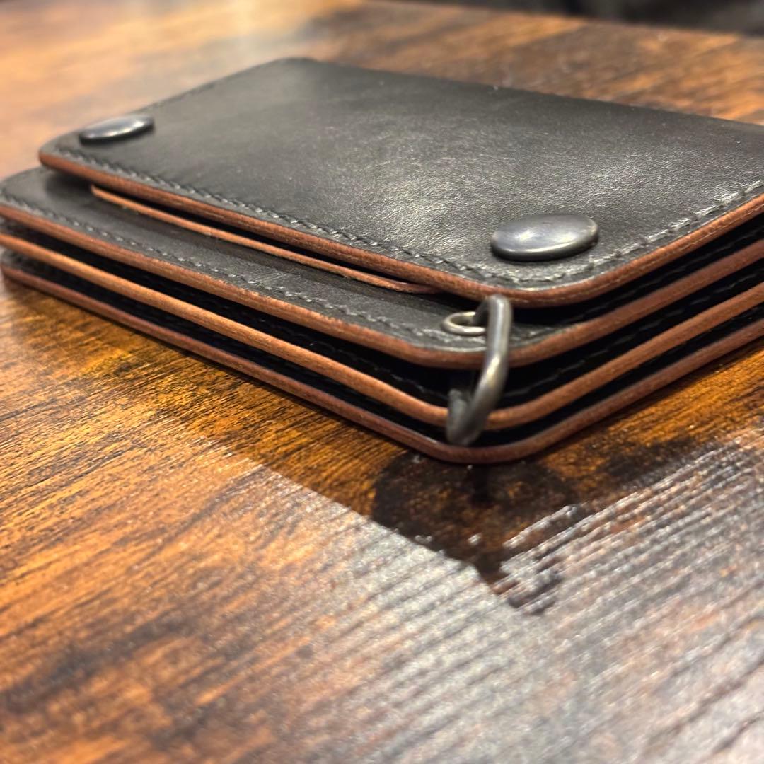 栃木レザー　ミドル　トラッカーウォレット　茶芯ブラック　3層