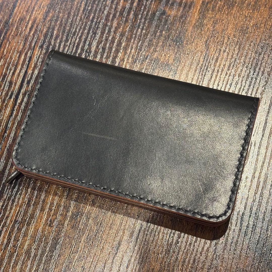 栃木レザー　ミドル　トラッカーウォレット　茶芯ブラック　3層
