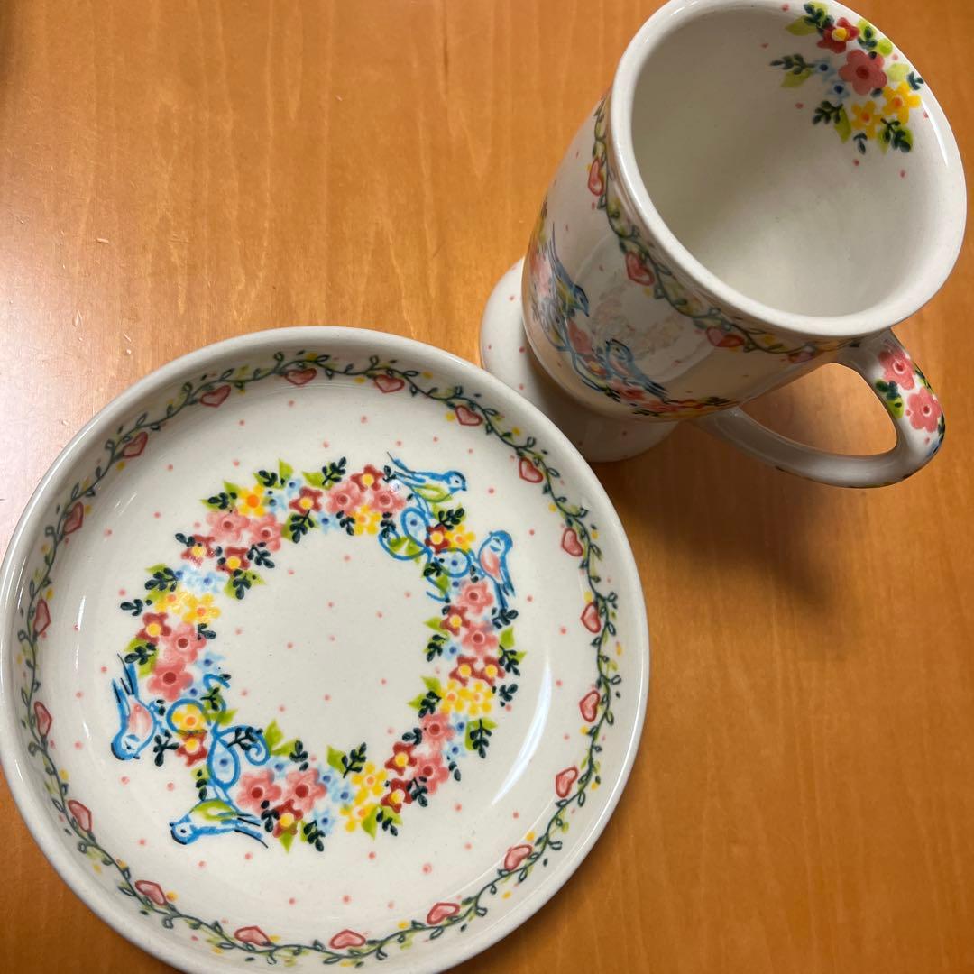 ポーリッシュポタリー VENA マグカップ、ラウンドディッシュ