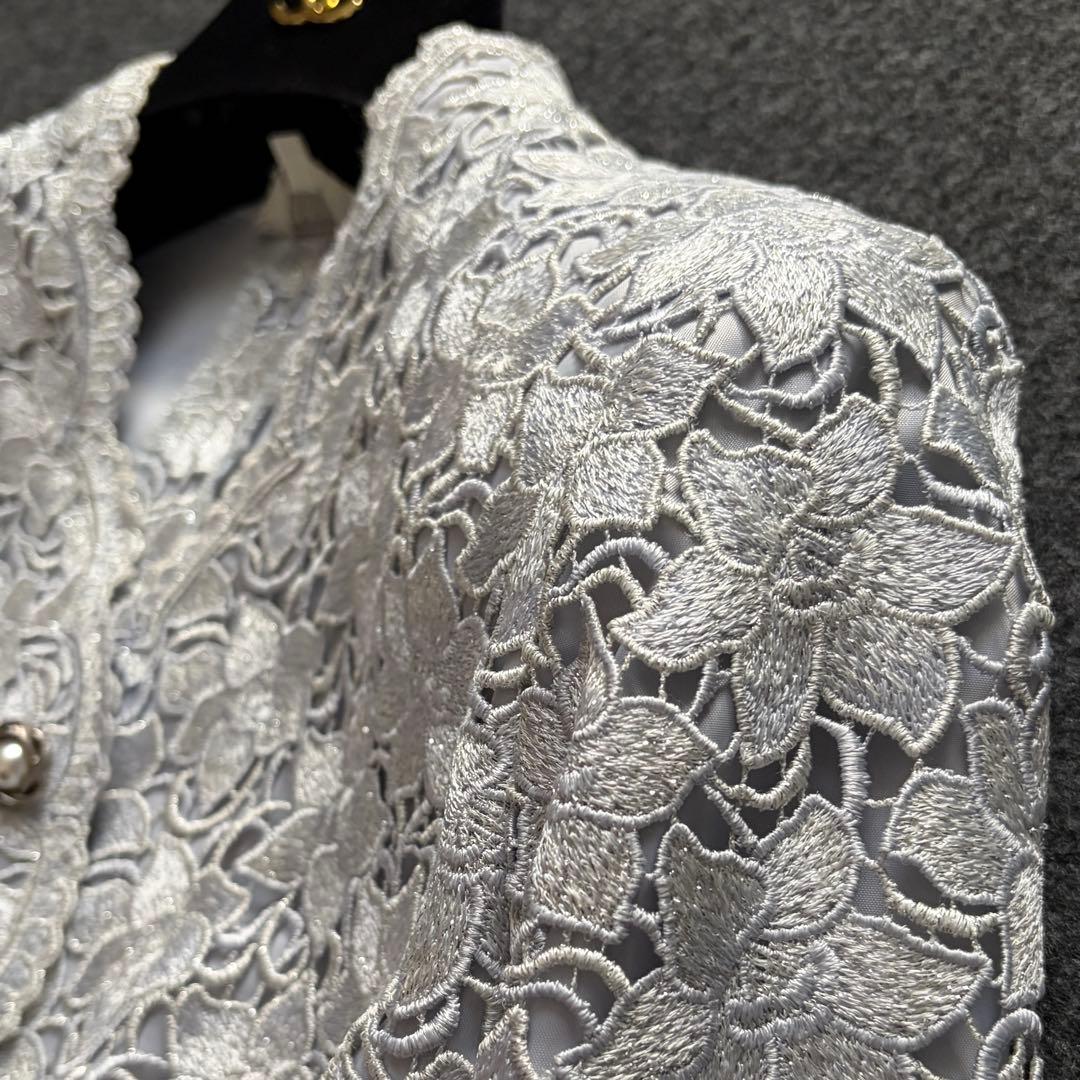 【極美品✨】東京ソワール ソワールドルチェ 総レース ノーカラージャケット高級M