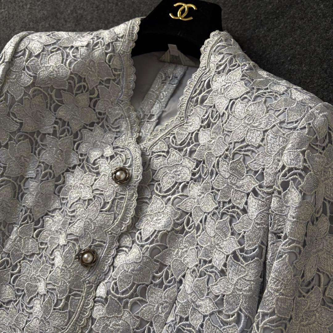 【極美品✨】東京ソワール ソワールドルチェ 総レース ノーカラージャケット高級M