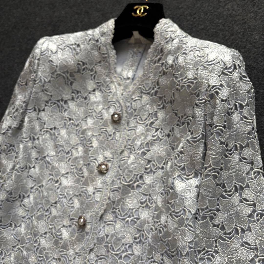 【極美品✨】東京ソワール ソワールドルチェ 総レース ノーカラージャケット高級M