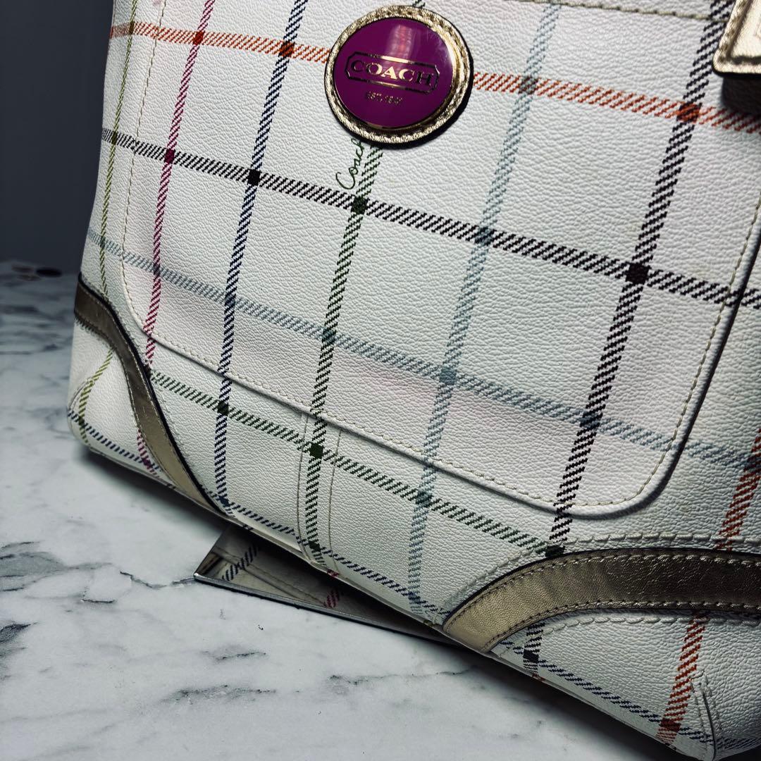 美品 COACH コーチ トートバッグ ショルダーバッグ チェック柄