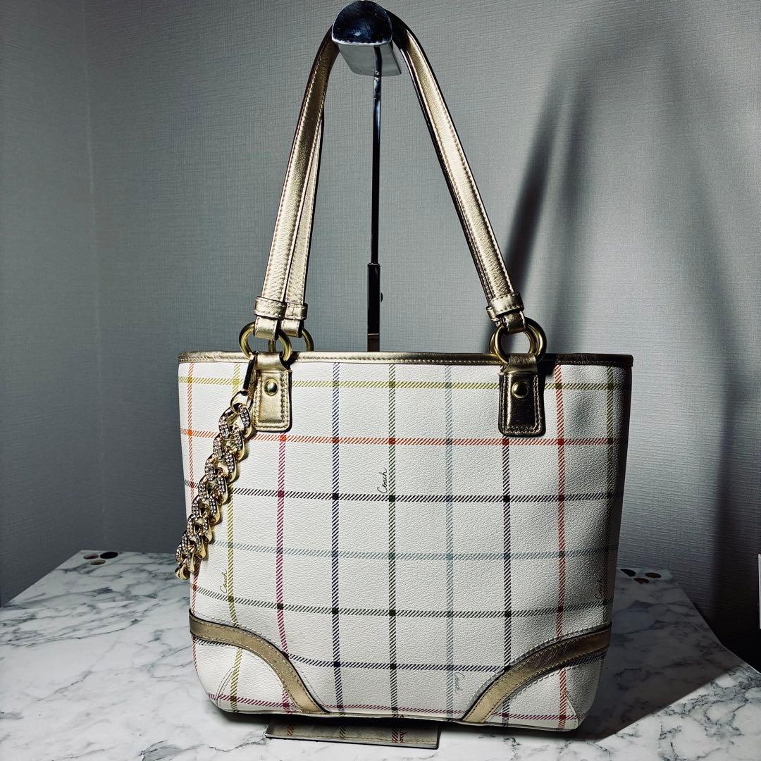 美品 COACH コーチ トートバッグ ショルダーバッグ チェック柄
