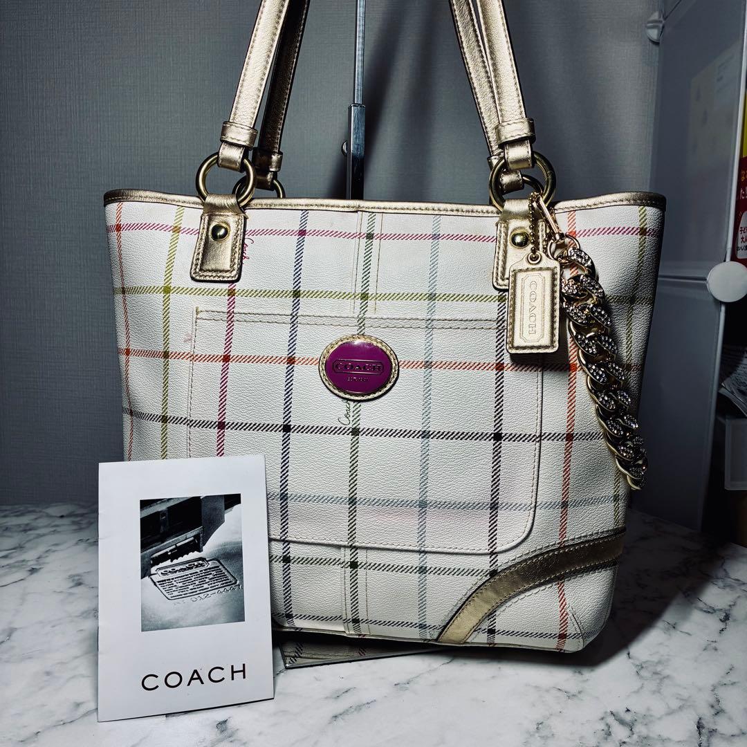美品 COACH コーチ トートバッグ ショルダーバッグ チェック柄