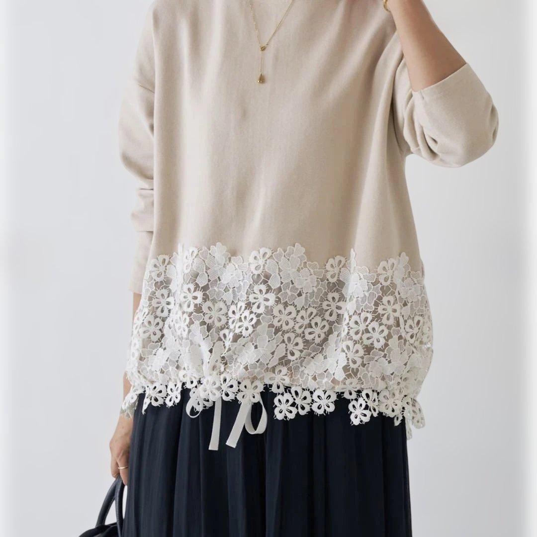 裾レースコットンカットソー