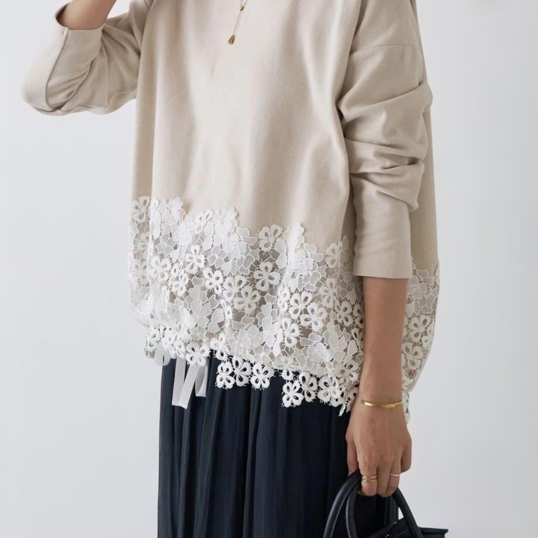 裾レースコットンカットソー