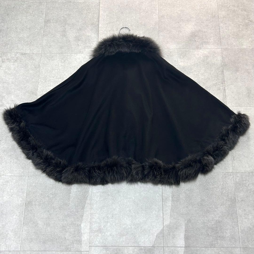 【タグ付✨】サガファー　カシミヤ　ポンチョ　毛皮　ブルーフォックス　ラビット　黒