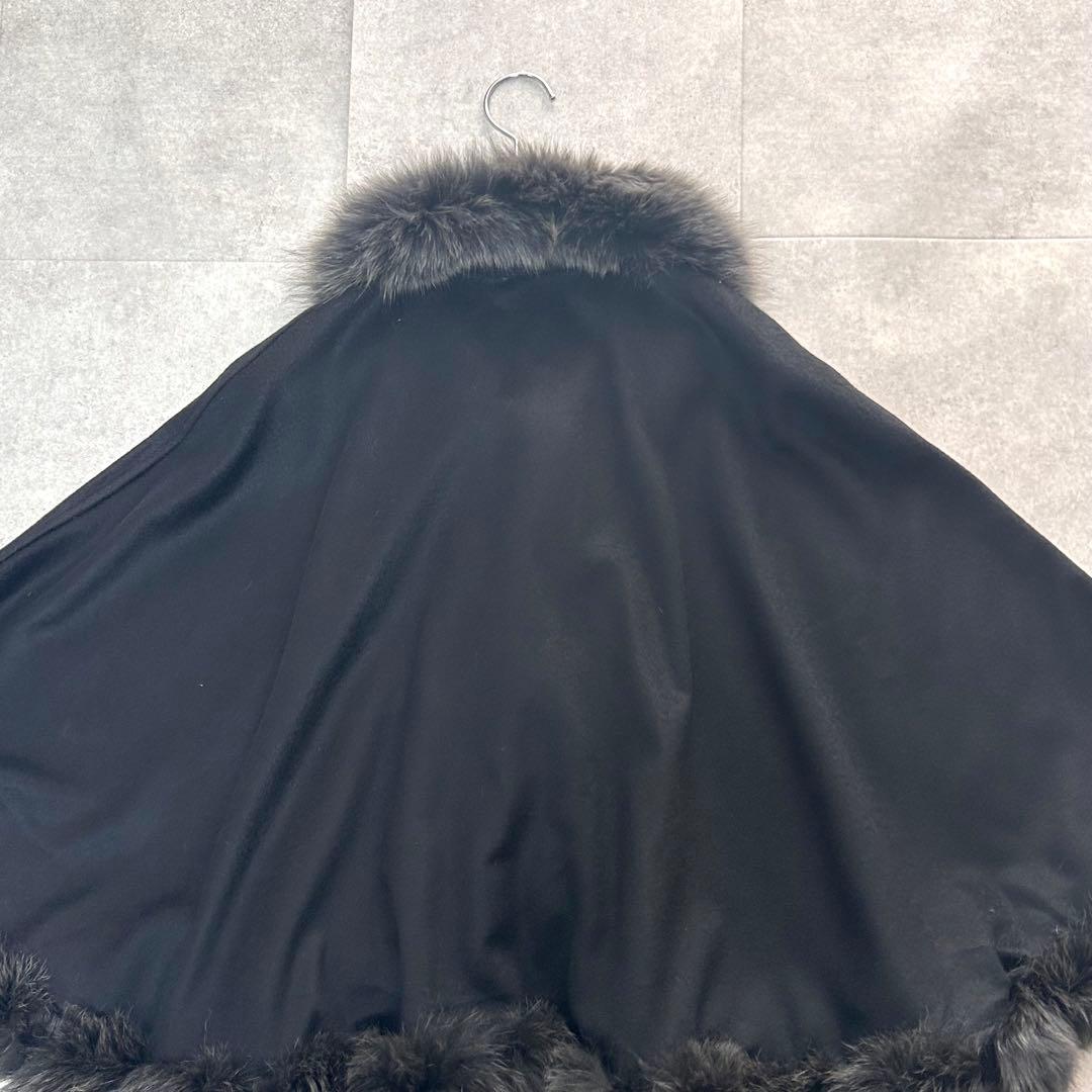 【タグ付✨】サガファー　カシミヤ　ポンチョ　毛皮　ブルーフォックス　ラビット　黒