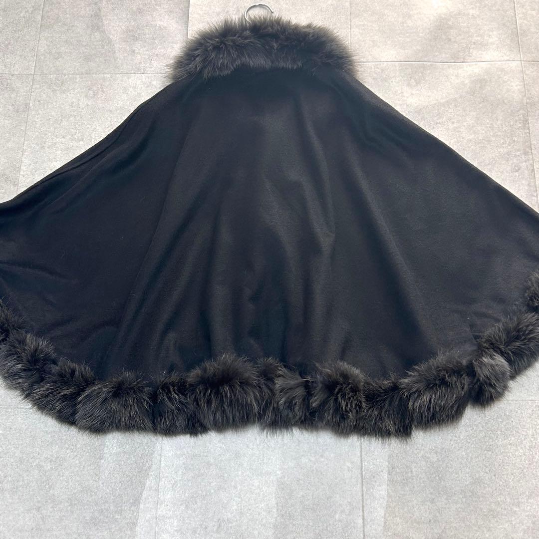 【タグ付✨】サガファー　カシミヤ　ポンチョ　毛皮　ブルーフォックス　ラビット　黒