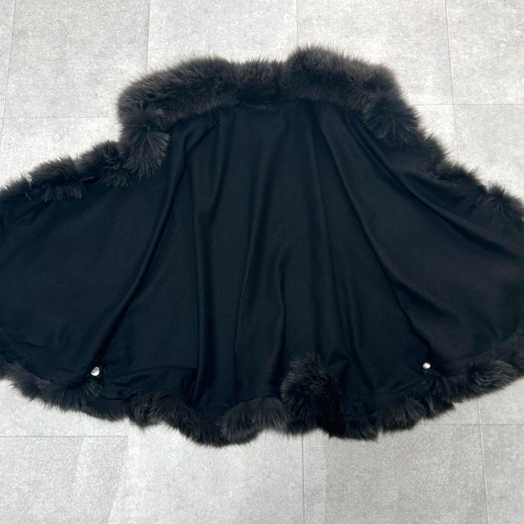 【タグ付✨】サガファー　カシミヤ　ポンチョ　毛皮　ブルーフォックス　ラビット　黒