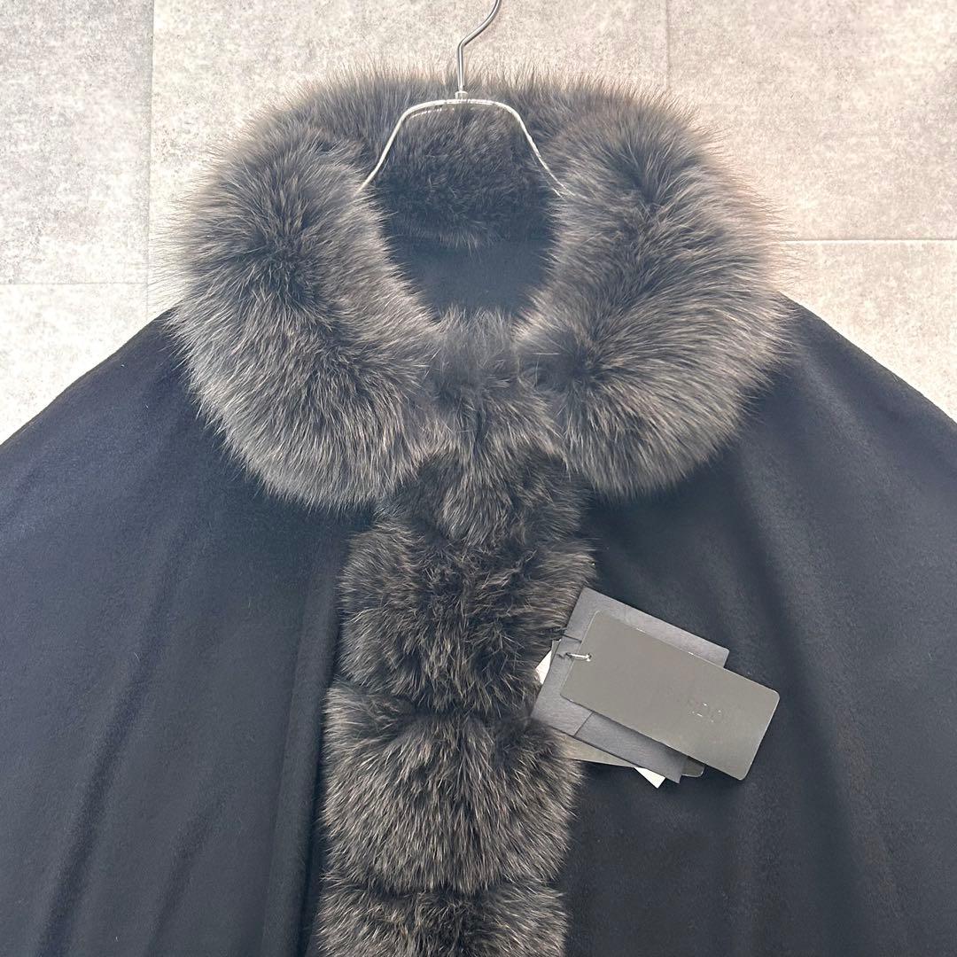 【タグ付✨】サガファー　カシミヤ　ポンチョ　毛皮　ブルーフォックス　ラビット　黒