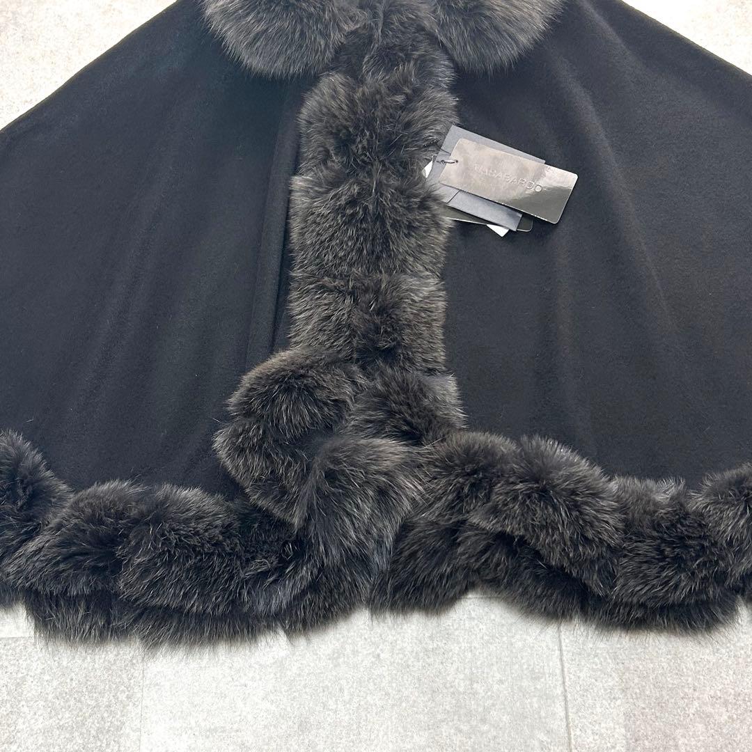 【タグ付✨】サガファー　カシミヤ　ポンチョ　毛皮　ブルーフォックス　ラビット　黒