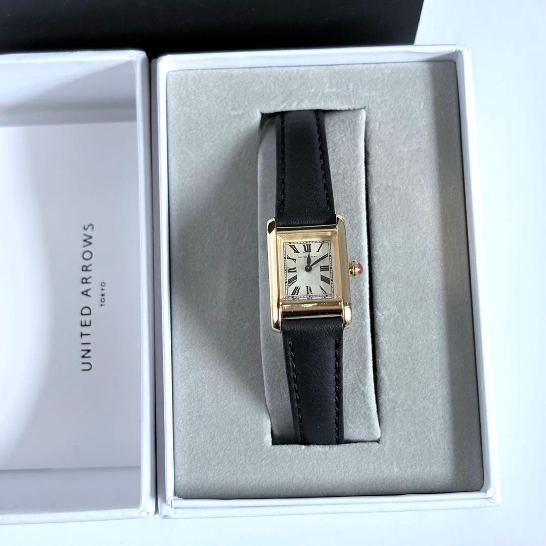 新品 未使用 UNITED ARROWS スクエア レザー 腕時計 ブラック