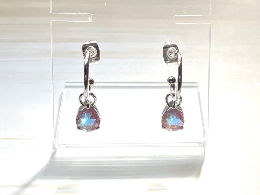 サフィレット　ローズカット　無垢ステンレス　フープ　ピアス　しずく　ペアシェイプ