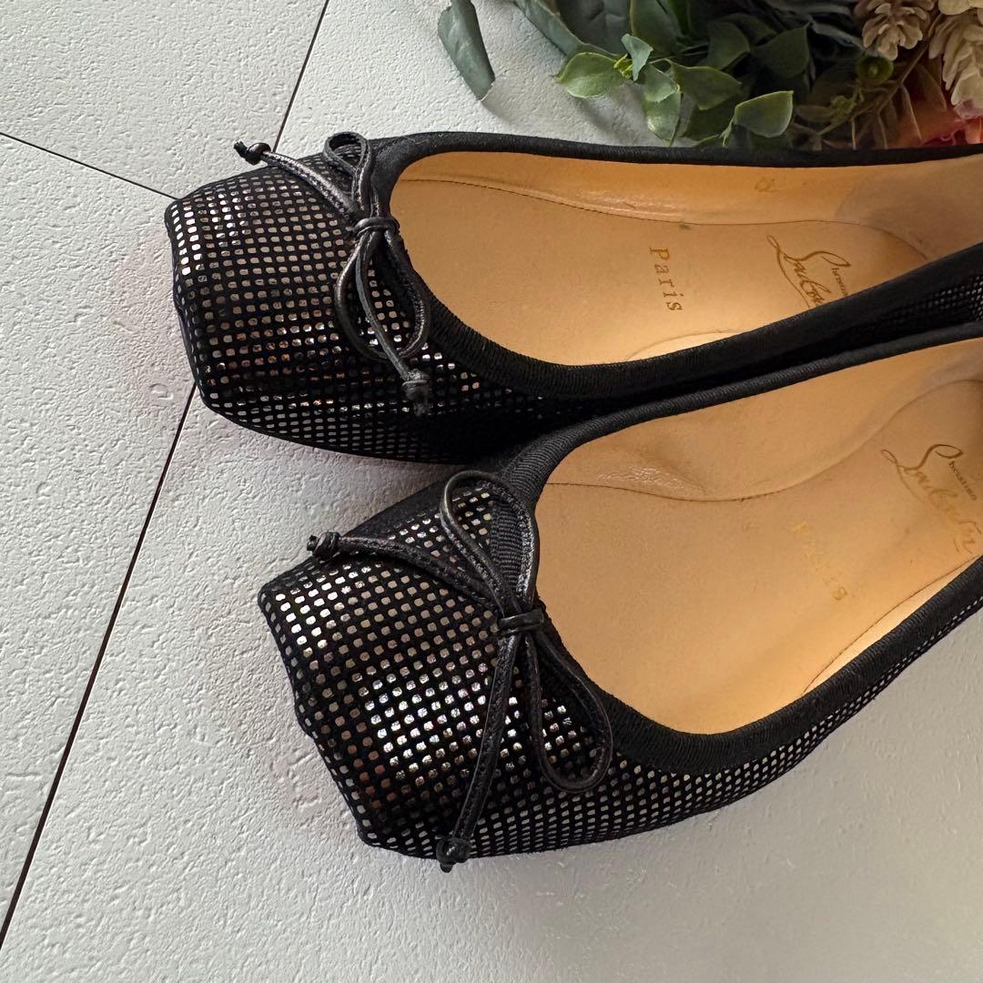 クリスチャンルブタン　リボン付きフラットパンプス　ブラック　36