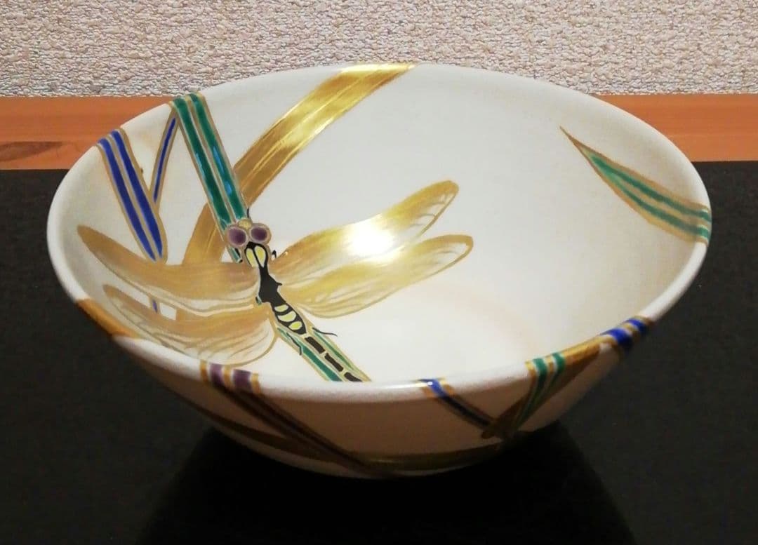 鵬雲斎書付　宮川香雲作　色絵　蜻蛉　茶碗　共箱　共布　茶道具