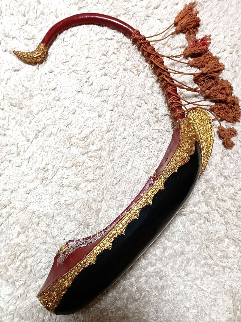 ミャンマー 民族楽器 サウン・ガウ ビルマの竪琴 オブジェ ハープ 現状品 船