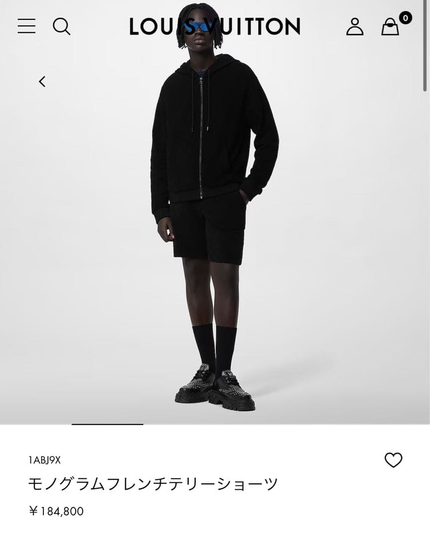 モノグラムフレンチテリーショーツ　パイル　ハーフパンツ　ブラック