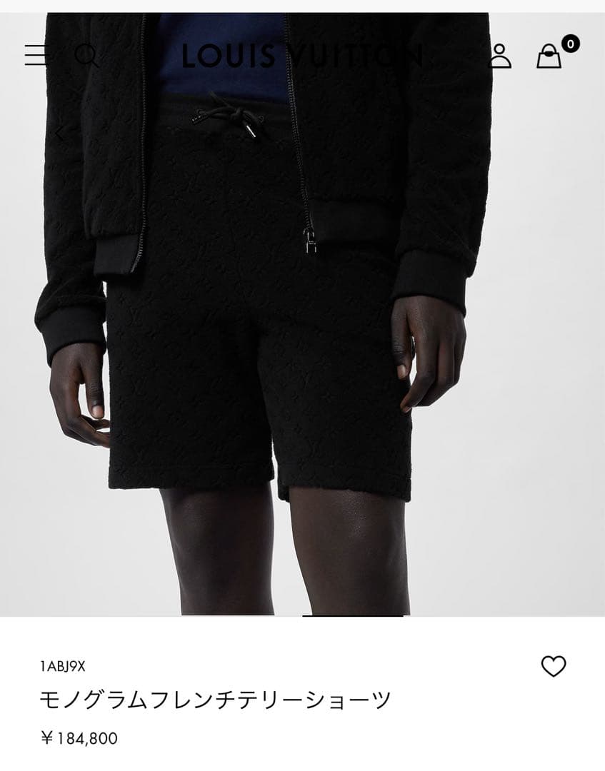 モノグラムフレンチテリーショーツ　パイル　ハーフパンツ　ブラック
