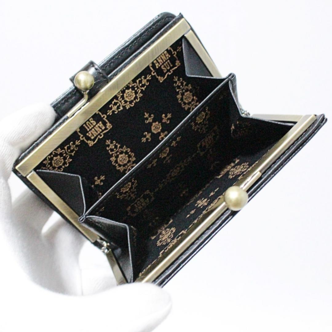 新品 アナスイ ブルボン ローズブローチベルト がま口小銭入れ 折り財布 黒