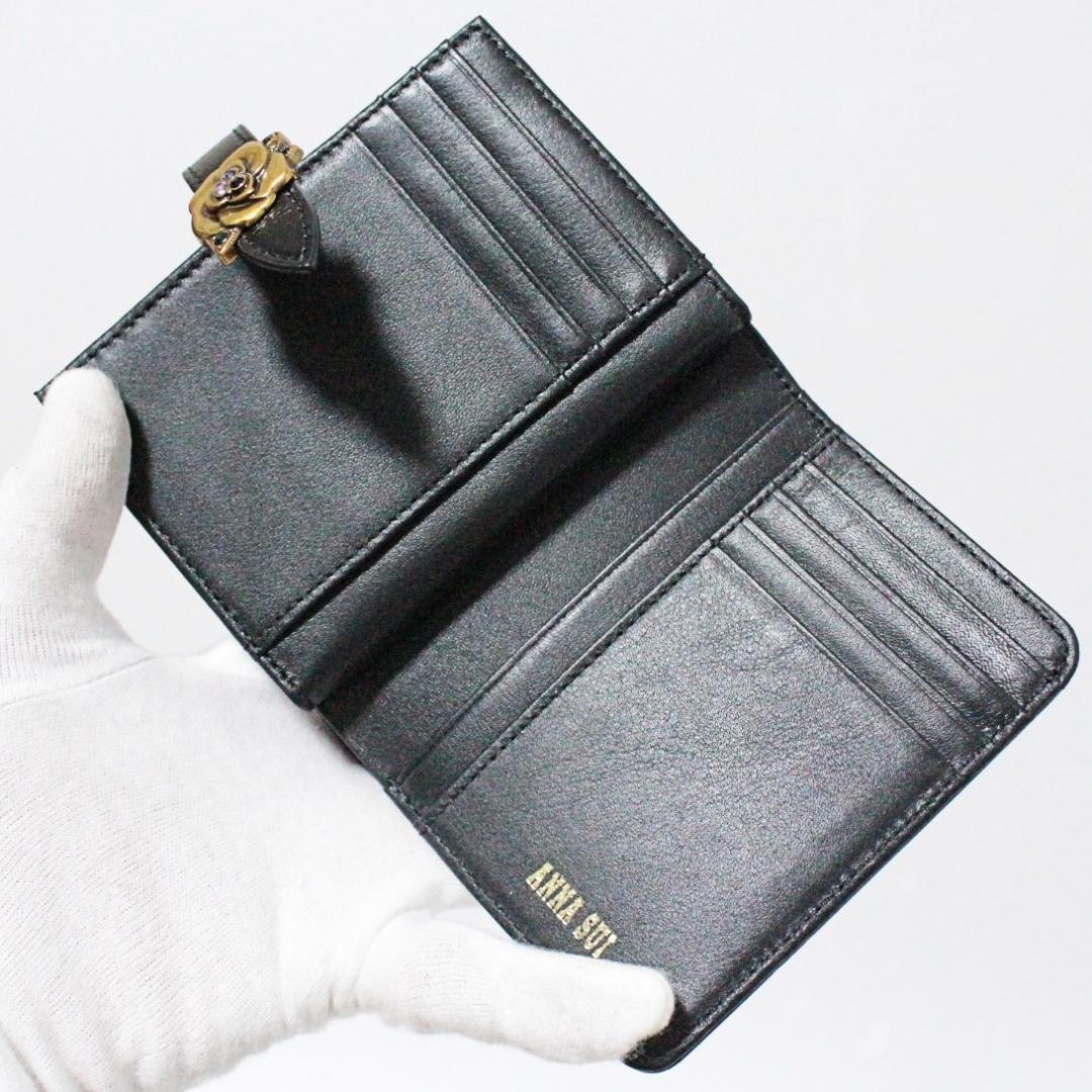 新品 アナスイ ブルボン ローズブローチベルト がま口小銭入れ 折り財布 黒