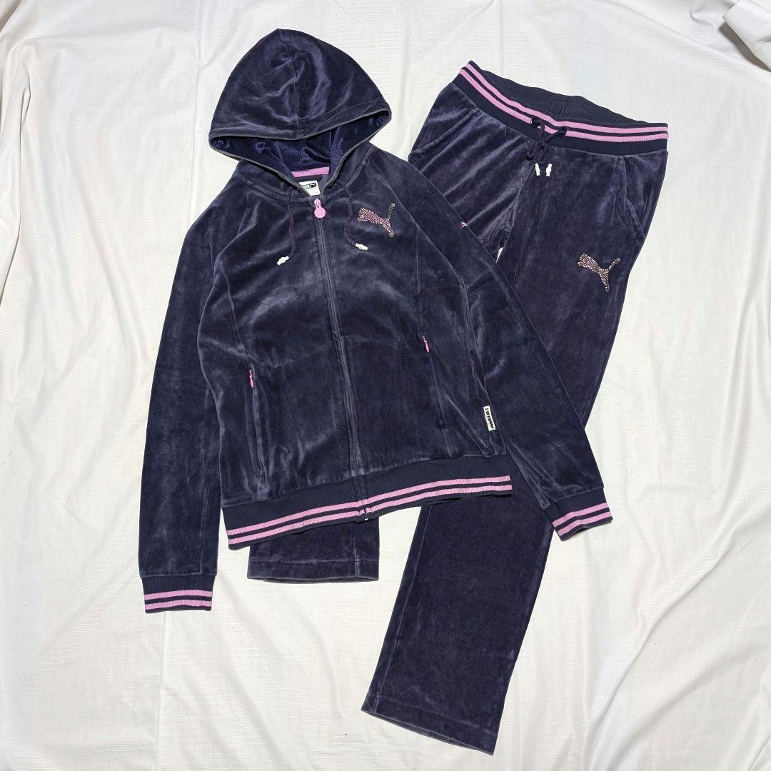 【PUMA】希少00sラインストーンロゴ・ベロア生地セットアップ　パープル